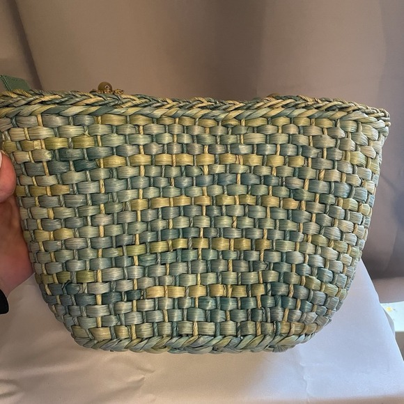 Cappelli Straworld Inc Beaded Strap Green Cornhusk Woven Tote Bag Purse Handbag - Picture 8 of 13